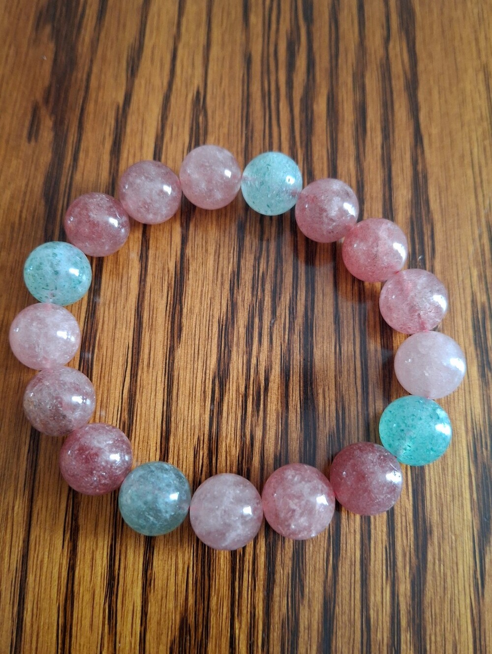 Strawberry Quartz Natural Stone 12mm Beaded Stretchy 7.5"